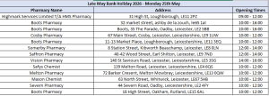 Late May Bank Holiday 2026 Monday 25th May